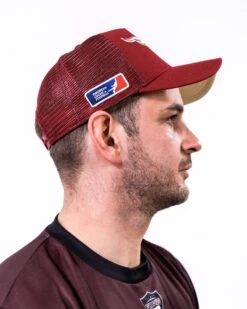 Rhein Fire Trucker Cap -Football Gear Shop Merchandise 2023 Aron Burgundy Men OneSize RHF Side TruckerCap 2