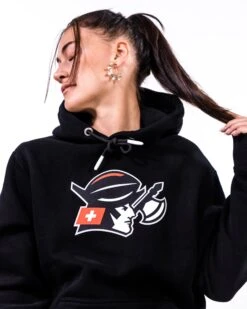 Helvetic Guards Iconic Hoodie -Football Gear Shop Merchandise 2023 Black Detail Eleni Hoodie HVG Logo Women